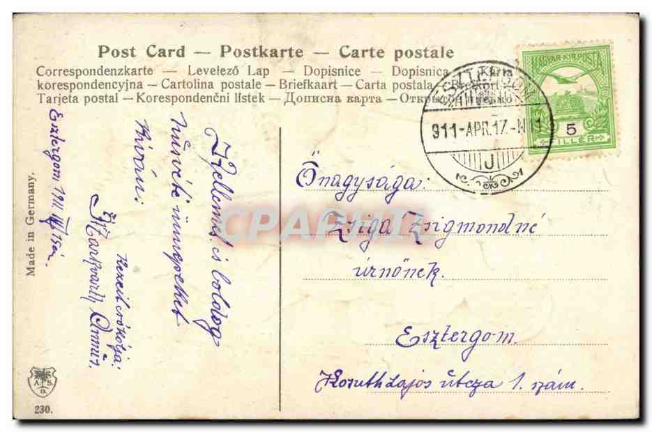 Fantaisie - Enfant - Sweet little boy with basket of rabbits - lapin - (carte hongroise Hungary Hongrie) -CPA  — Rückseite