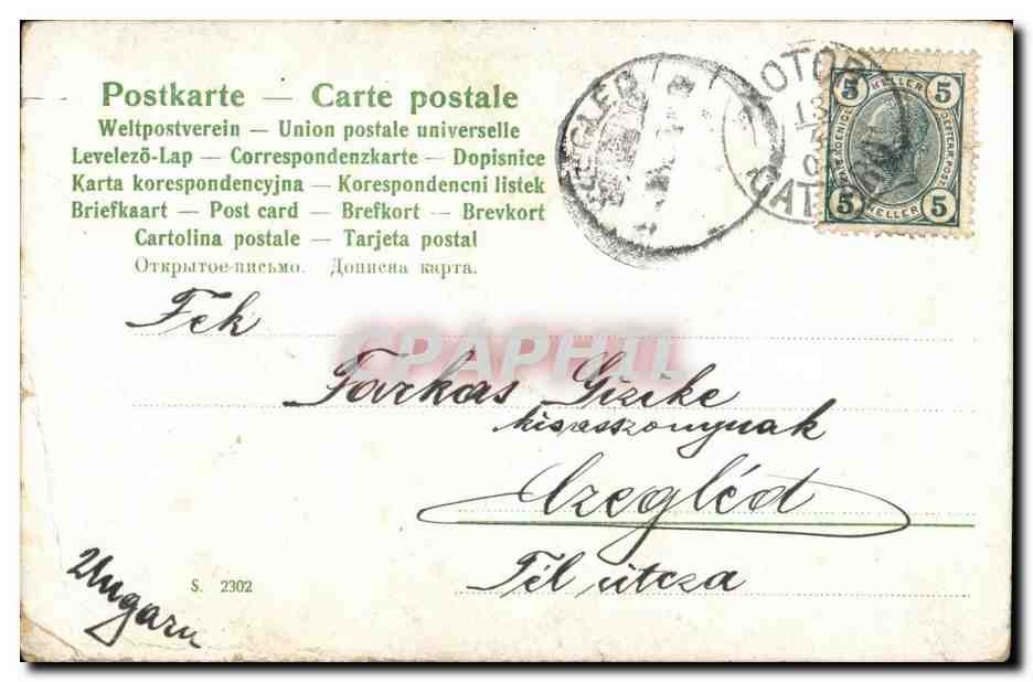Fantaisie - Couple - Woman with a bit of mischief sea - bateau (carte hongroise Hungary Hongrie) -CPA  — Rückseite