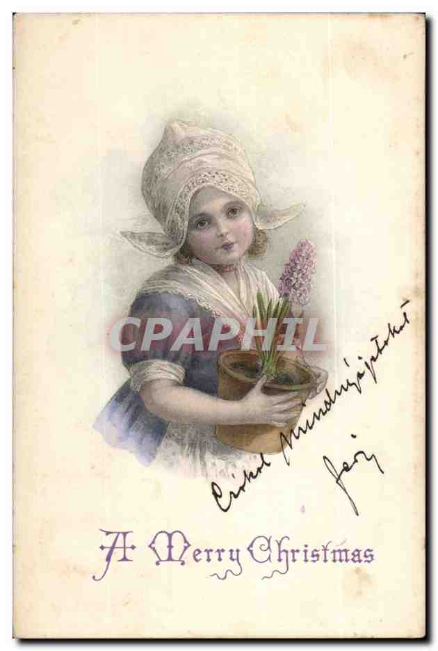 Fantaisie - Enfant - Adorable child with pot of flowers (carte hongroise Hungary Hongrie) -CPA 
