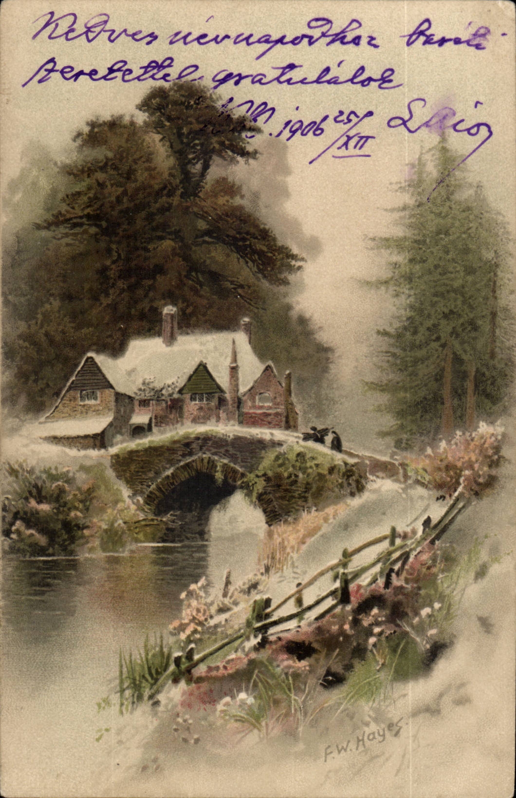 Arbre - Stone bridge leading to cozy cottage (carte hongroise Hungary Hongrie) -CPA 
