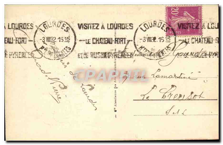 Lourdes CPA La basilique et les Pyrenees — Verso