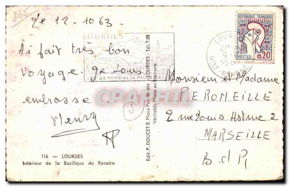 Lourdes - La Basilique du Rosaire - CPA  — Verso