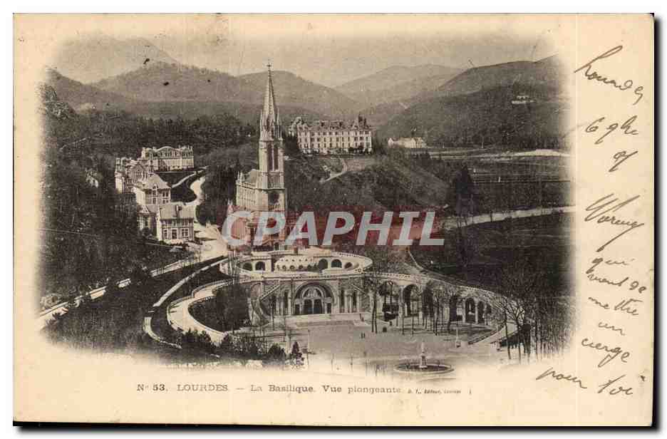 Lourdes CPA La basilique Vue plongeante