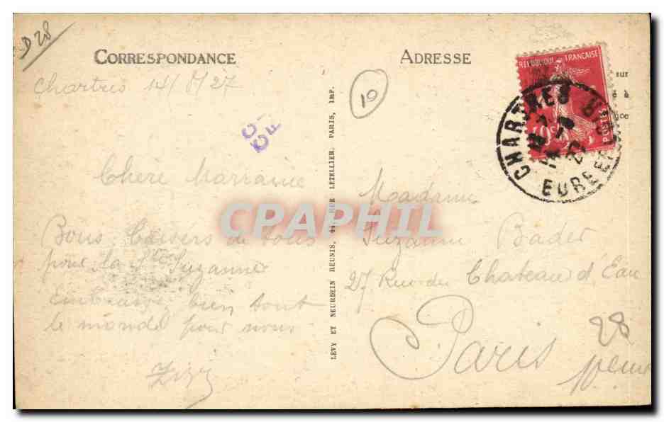 Cathedrale de Chartres CPA Cote Sud — Verso