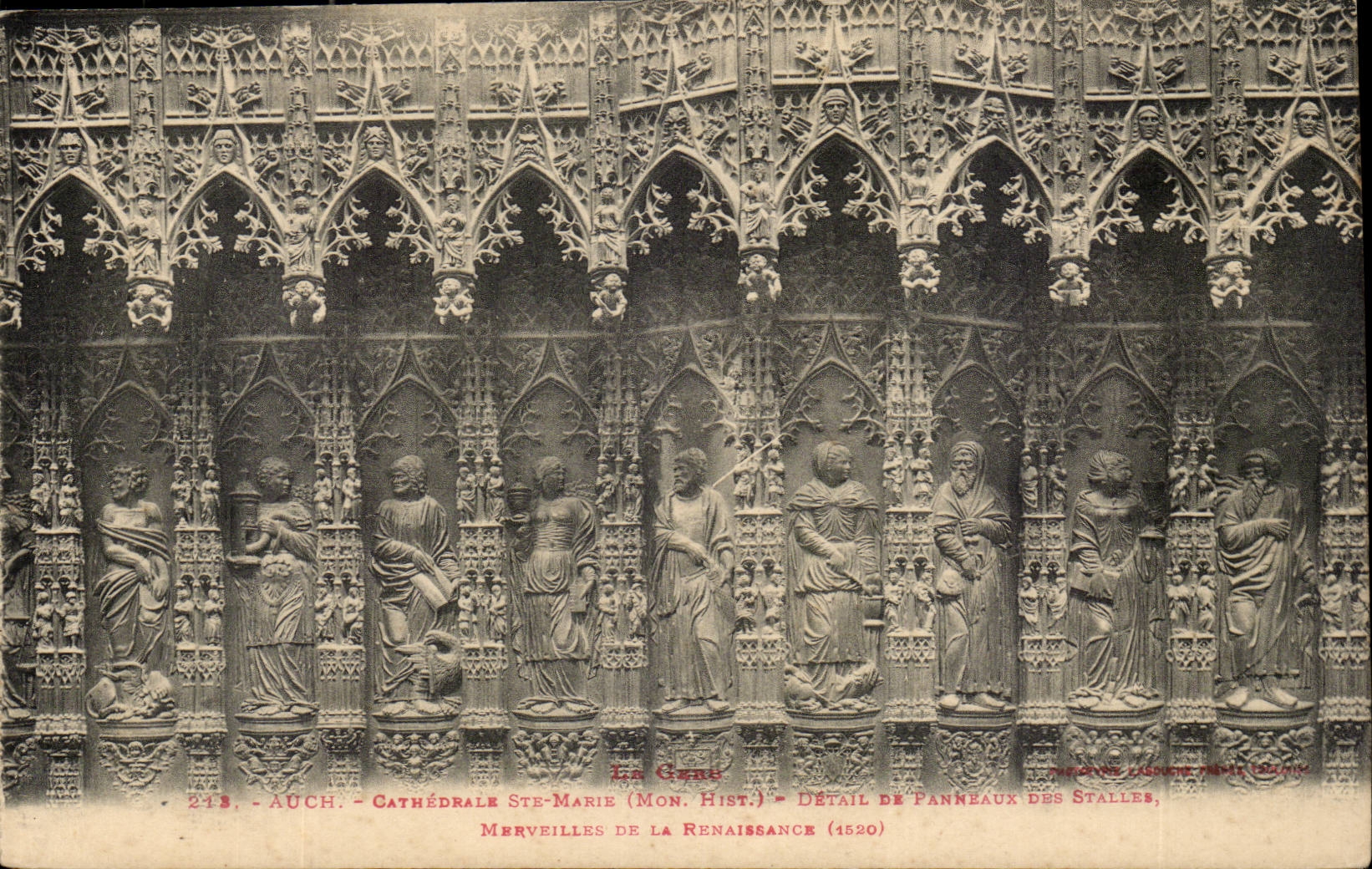 Auch - Cathédrale Ste-Marie (Mon. Hist.) - Détail de panneaux des stalles, merveilles de la Renaissance (1520)