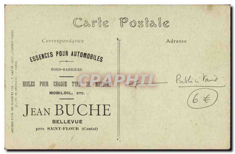 Saint Flour CPA Interieur + pub Jean Buche Huiles pour automobile — Verso