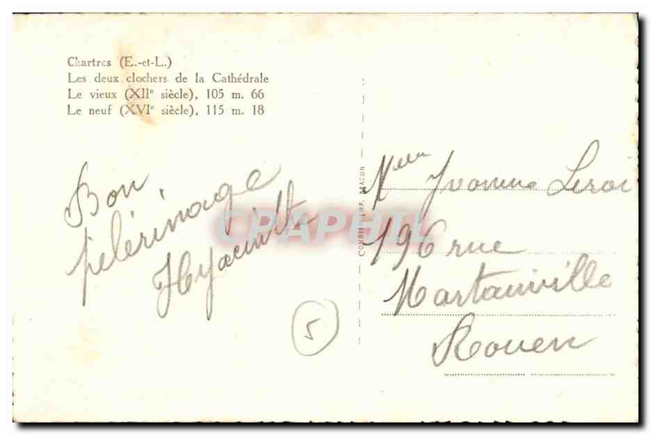 Chartres (E.-et-L.) — Cathédrale — Éditeur : Courrier de Mâcon, n° 66 — Rückseite