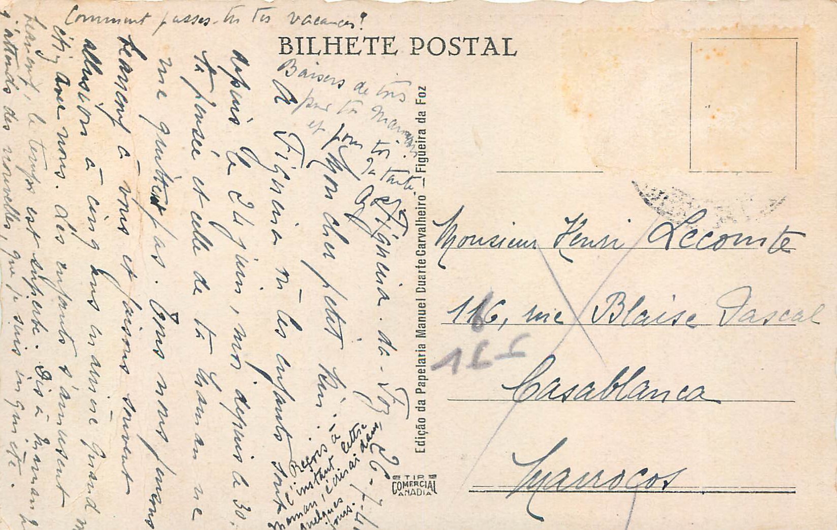 Figueira da Foz — Forte de Santa Catarina — Édition da Papelaria Manuel Duarte Carvalheiro — Verso