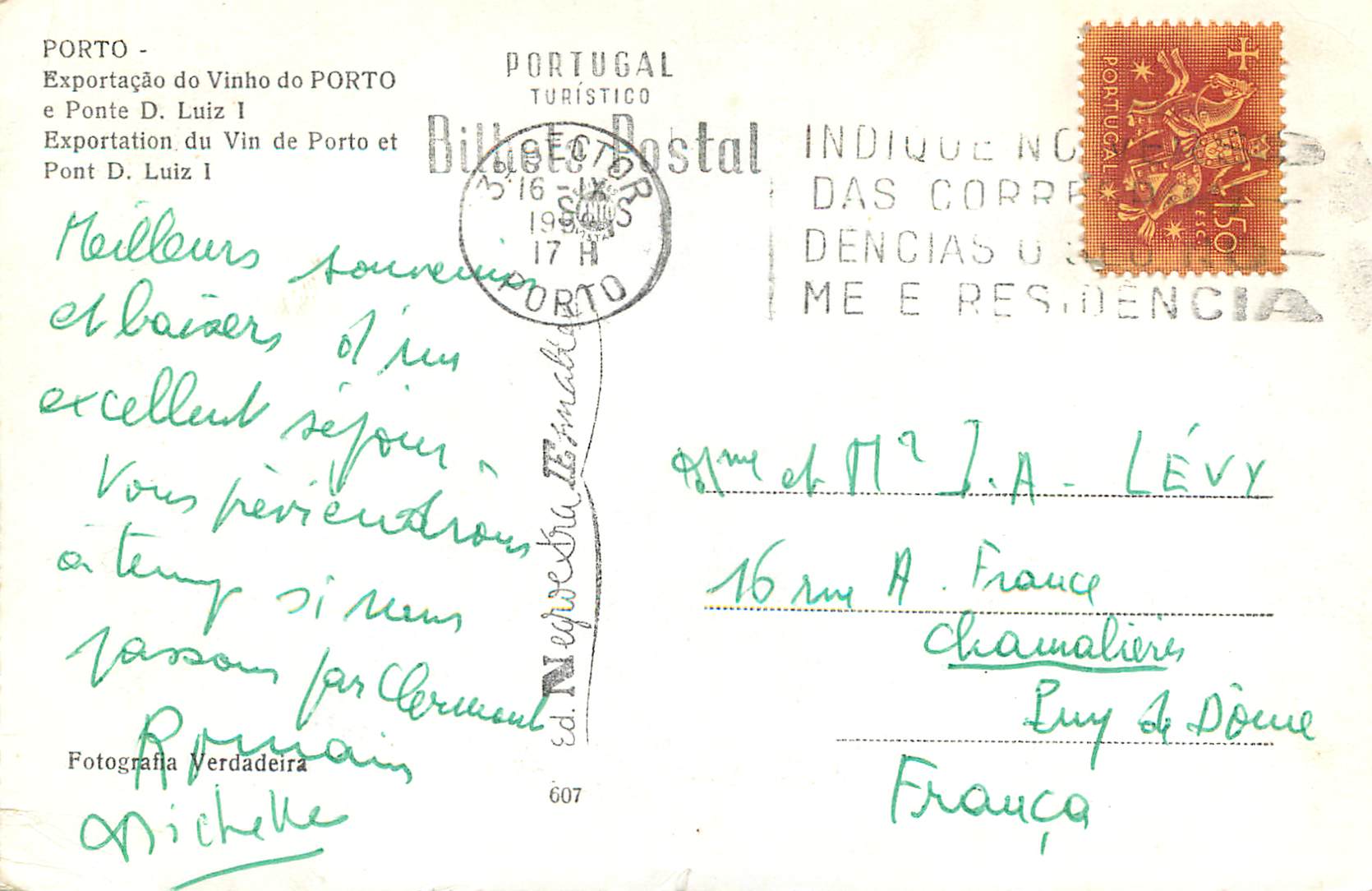 CPM Porto Exportation du Vin de Porto et Pont d Luiz I Bateau — Rückseite