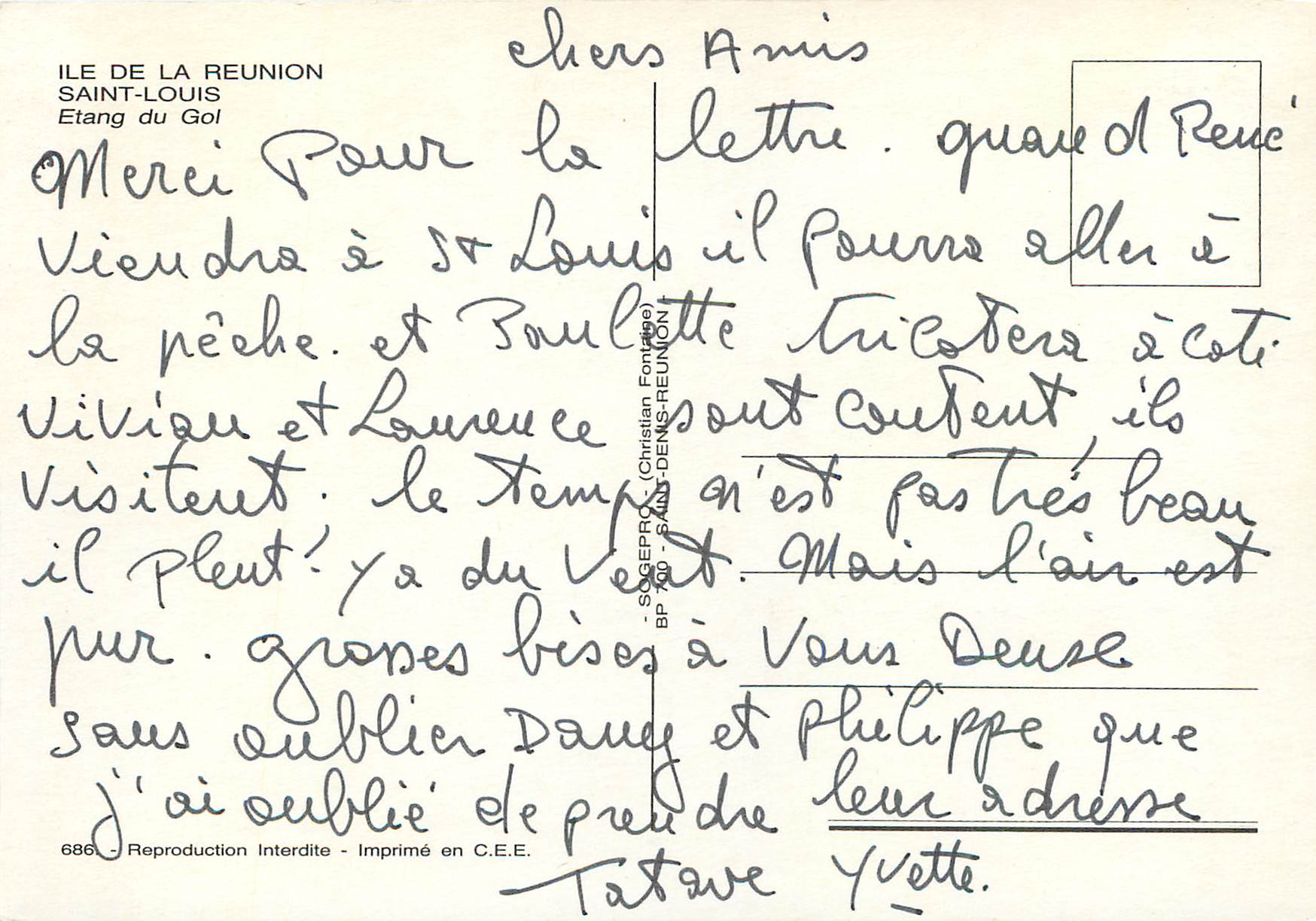 CPM Ile de la Reunion Saint Louis Etang du Gol  — Back