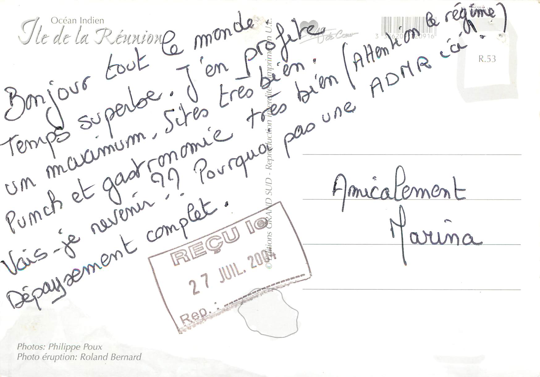 CPM Ile de la Reunion Souffleur Boucan Canot Marche La Fournaise Case Creole Cilaos Anse cascade Cirque de Salazie — Rückseite