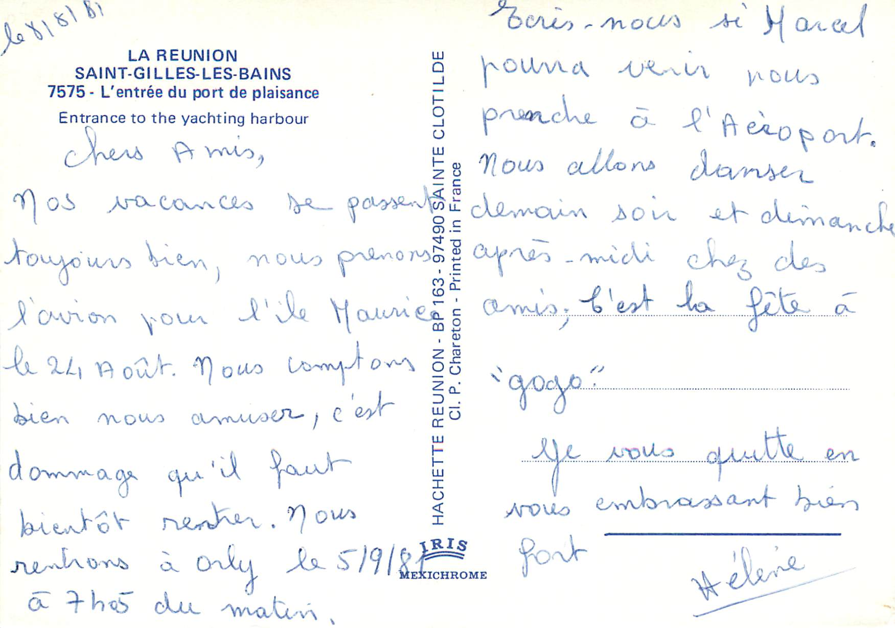 CPM La Reunion Saint Gilles les Bains L entree du port de plaisance  — Rückseite