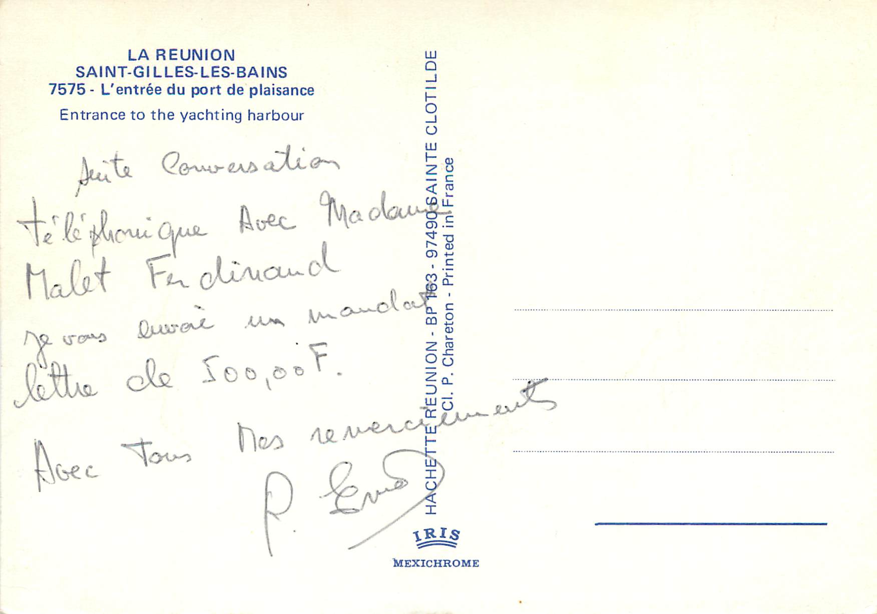 CPM La Reunion Saint Gilles les Bains L Entree du port de plaisance  — Rückseite