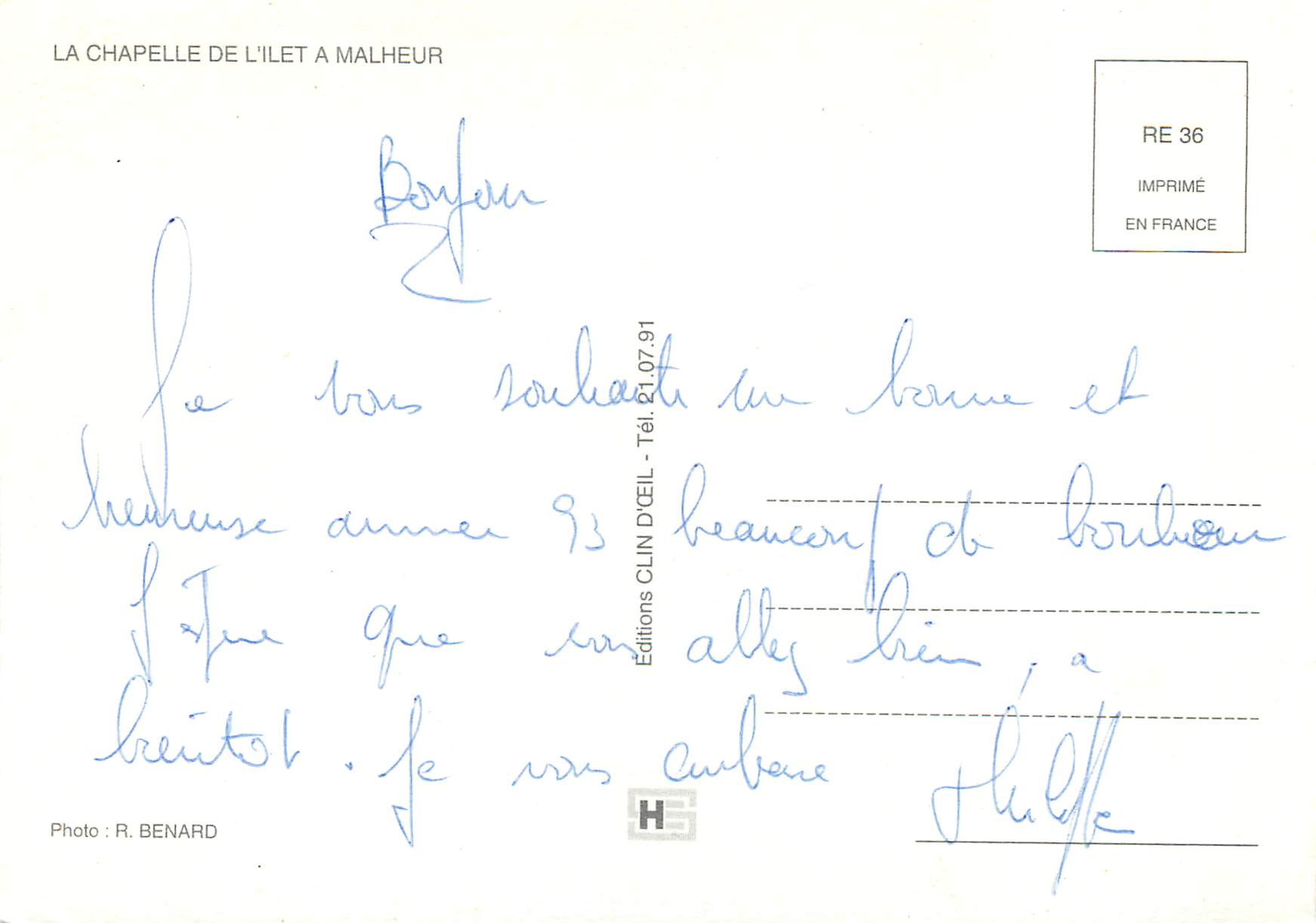 CPM Ile de la Reunion La chapelle de l ilet a malheur  — Rückseite