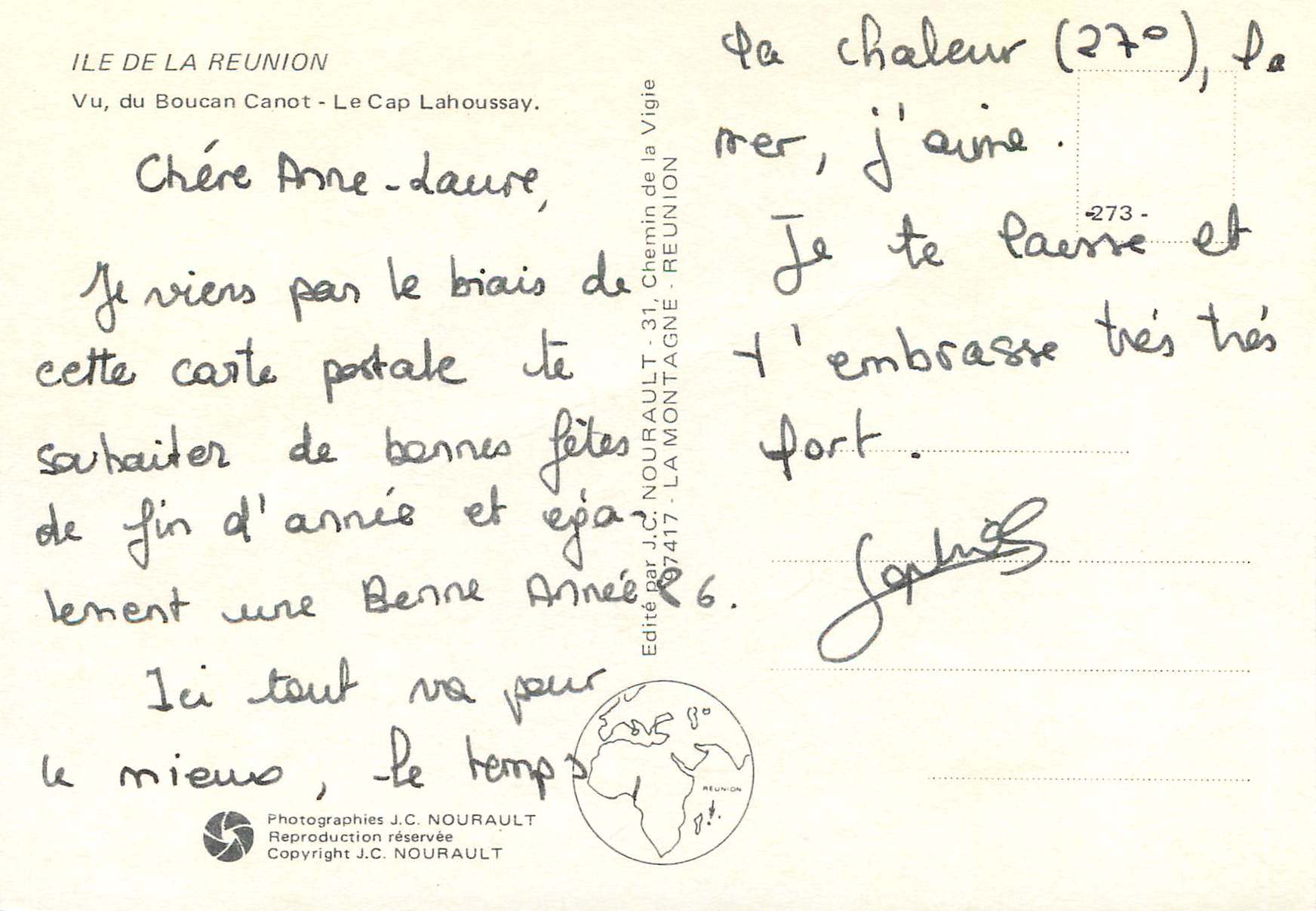 CPM Ile de la Reunion Vu du Boucan Canot Le Cap Lahoussay  — Rückseite