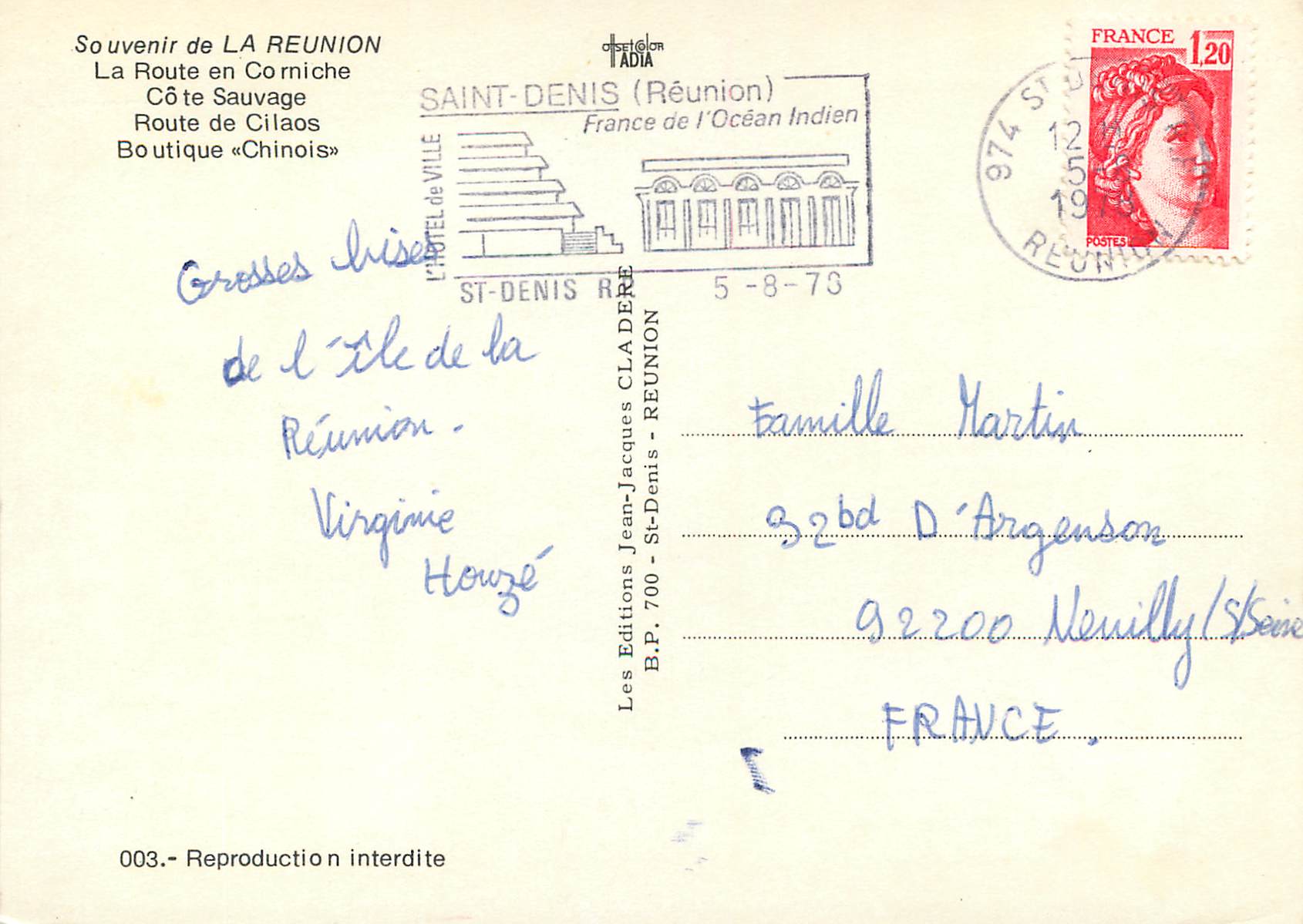 CPM Souvenir de la Reunion La route en corniche  — Rückseite