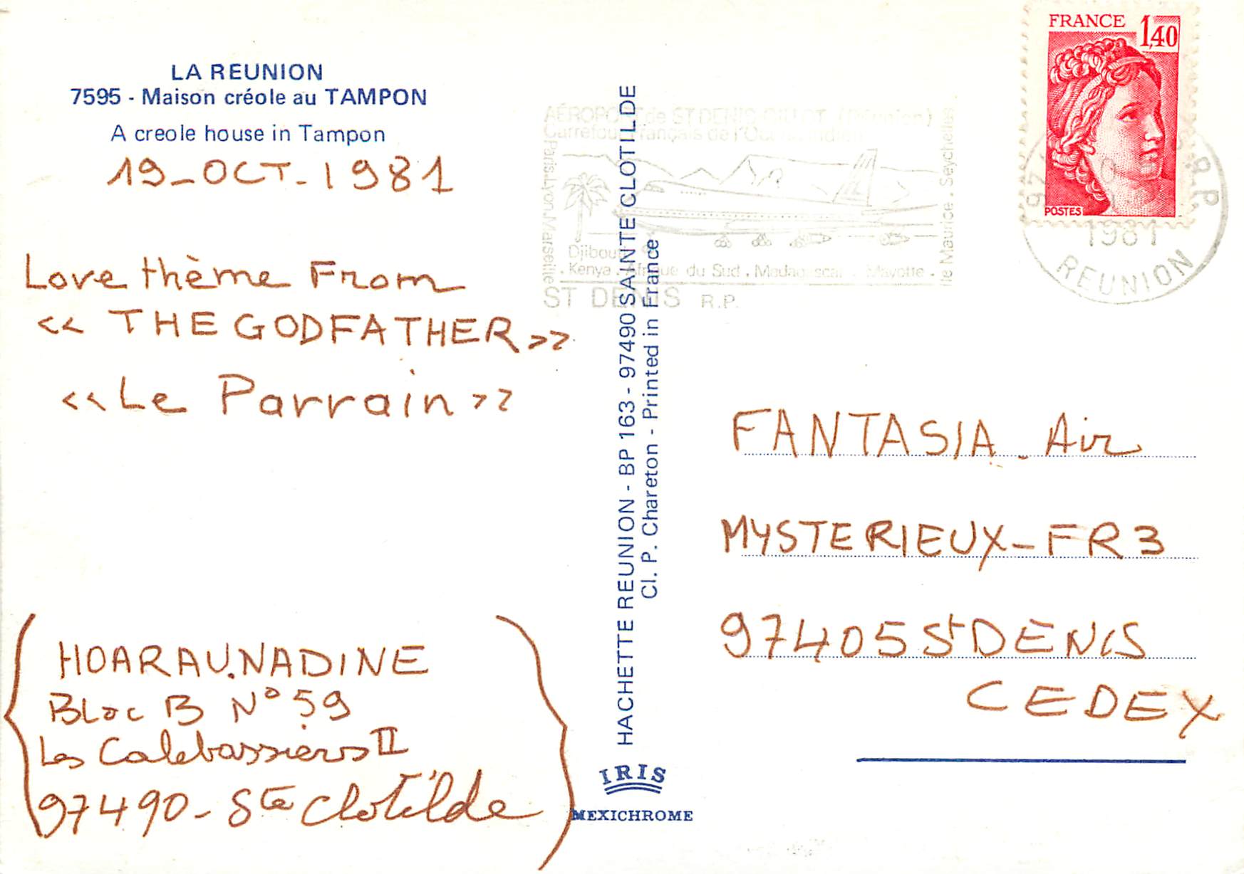 CPM La Reunion Maison creole au Tampon  — Rückseite