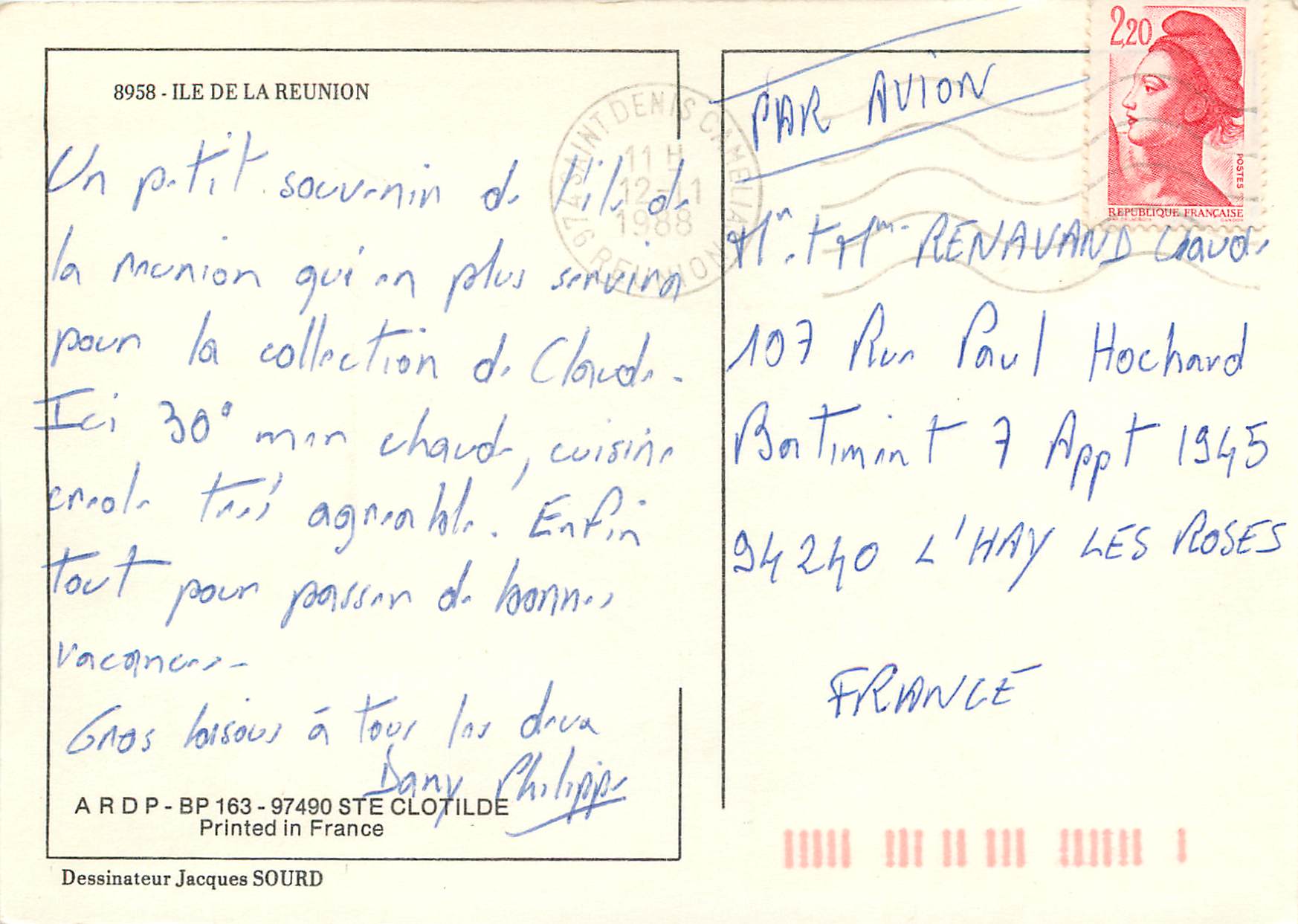 CPM Ile de la Reunion Bateau Voilier — Rückseite