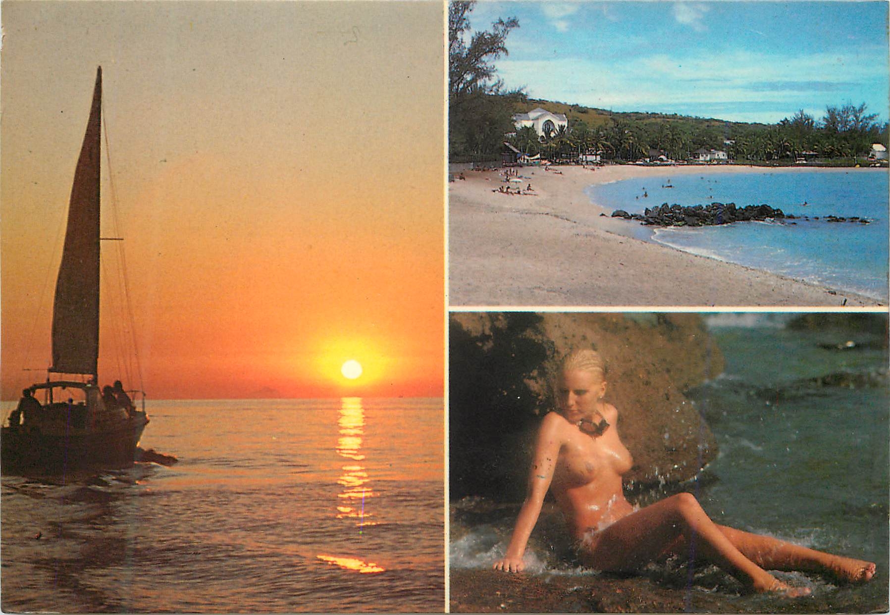 CPM Ile de la Reunion Coucher de soleil La plage des Roches Noires a Saint Gilles 