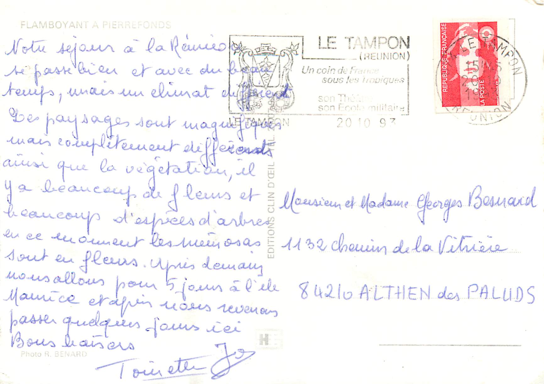 CPM Ile de la Reunion Flamboyant a pierrefonds  — Rückseite