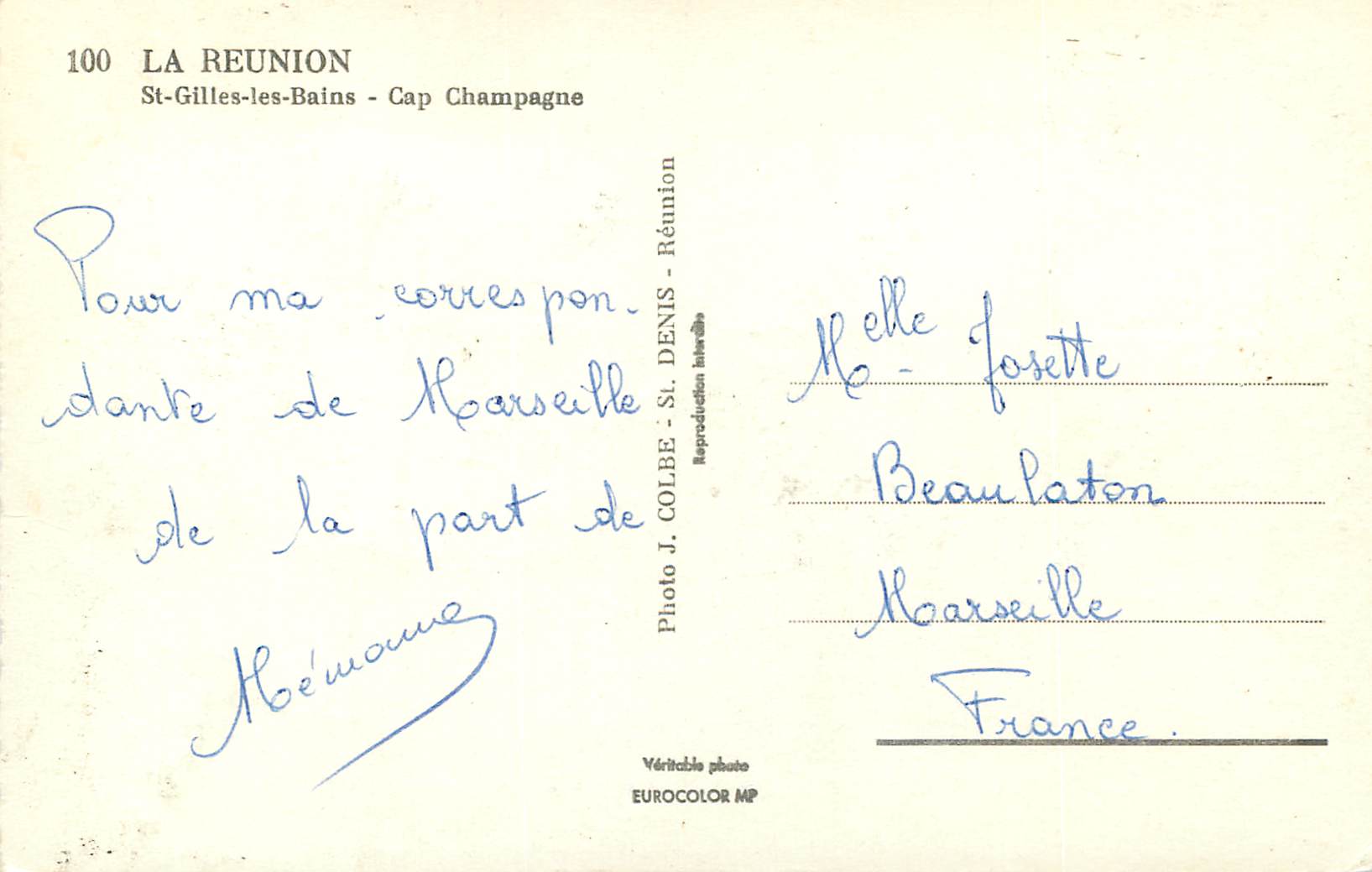 CPM La Reunion St Gilles les Bains Cap Champagne  — Rückseite