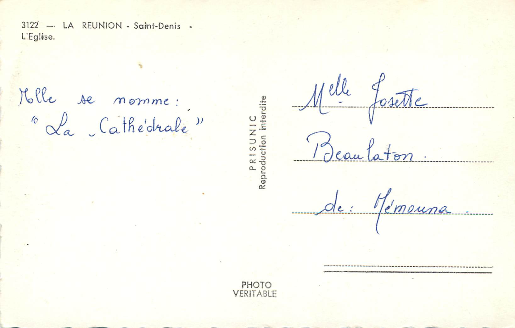 CPM La Reunion Saint Denis L Eglise  — Back