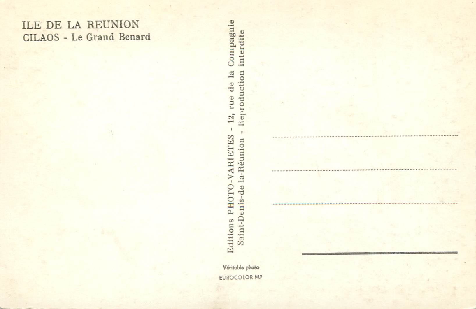 CPM Ile de la Reunion Cilaos Le Grand Bernard  — Rückseite