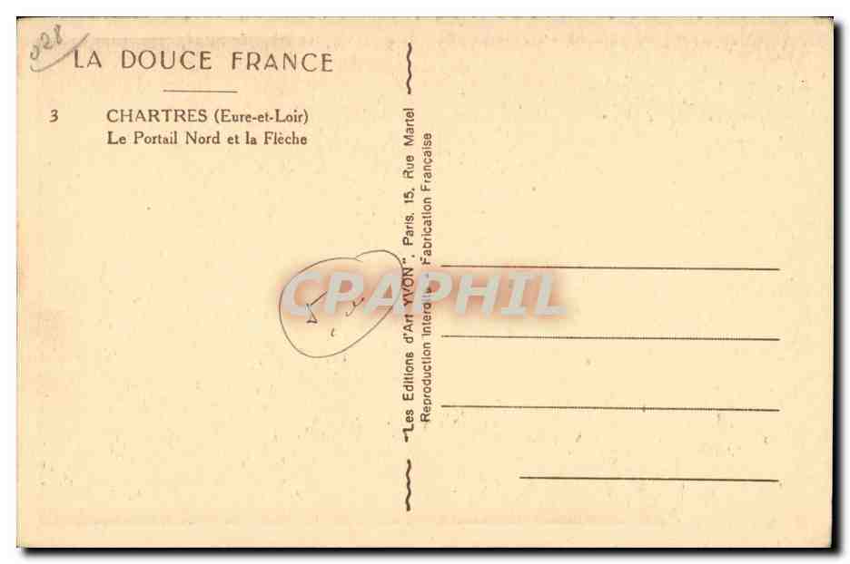 Chartres CPA Le portail Nord et la fleche — Verso