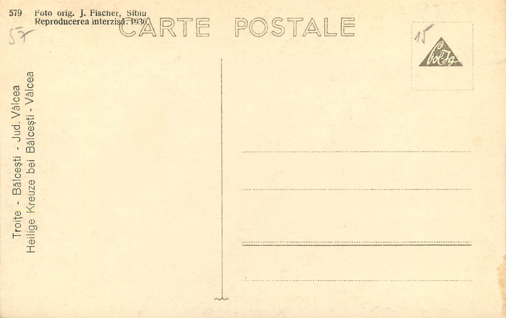 CPA Troite Balcesti Jud Valcea  — Verso