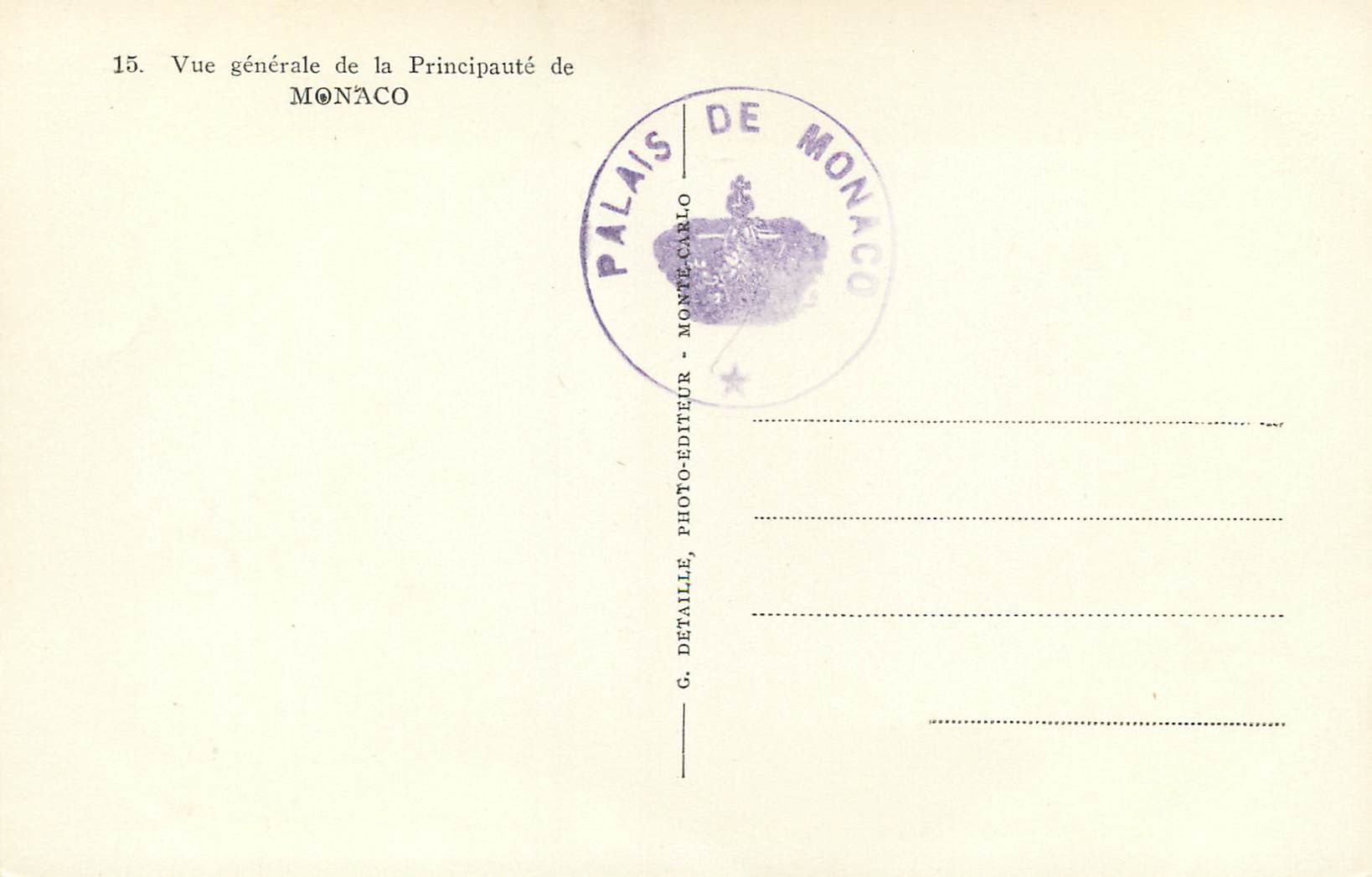 CPA Vue generale de la Principaute de Monaco  — Back