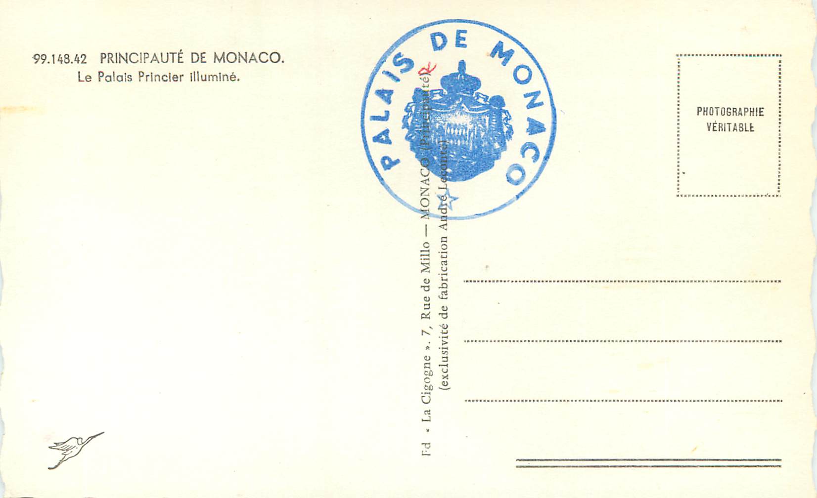 CPM Principaute de Monaco Le palais princier illumine  — Rückseite