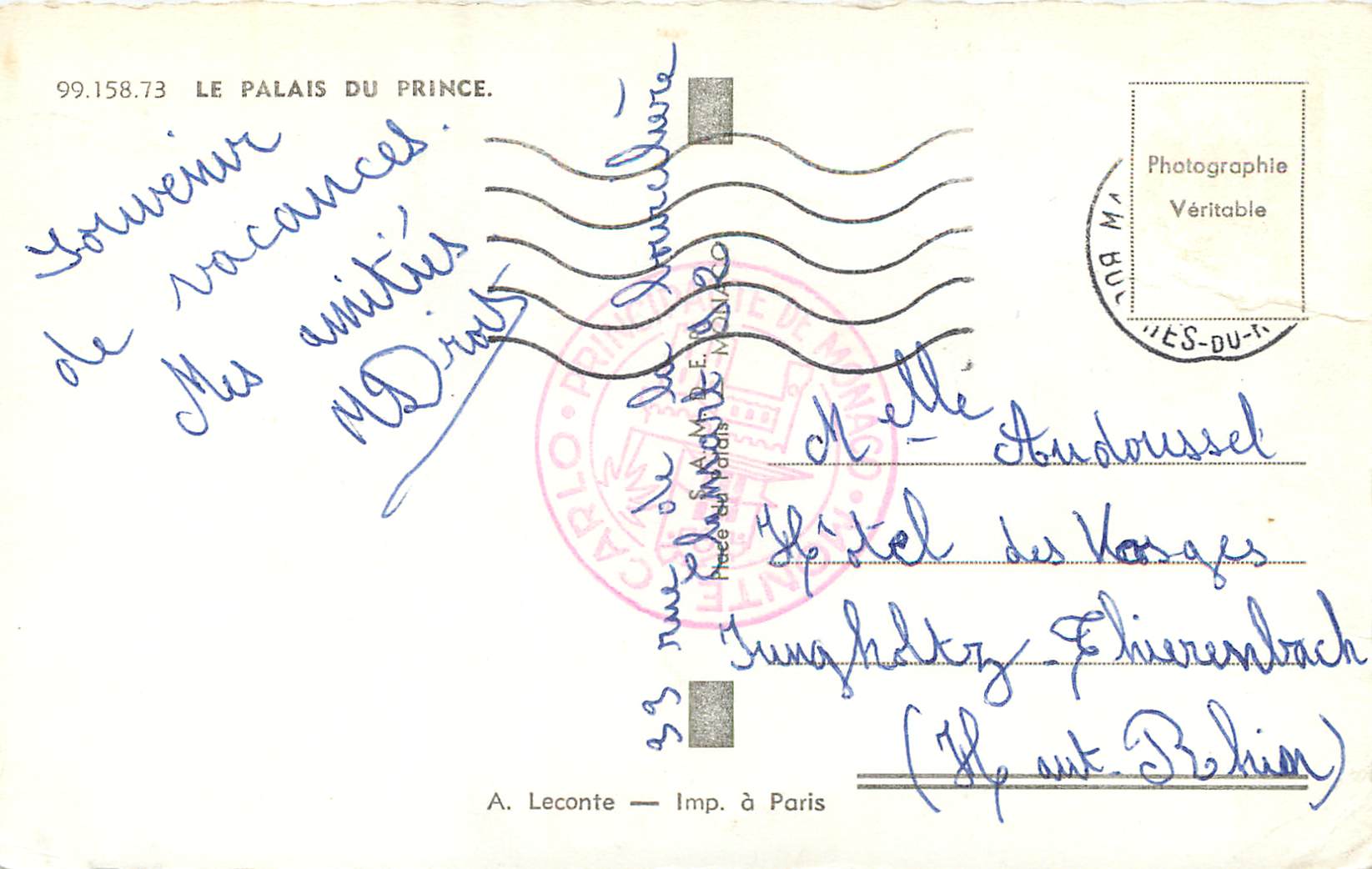 CPM Le palais du prince  — Rückseite