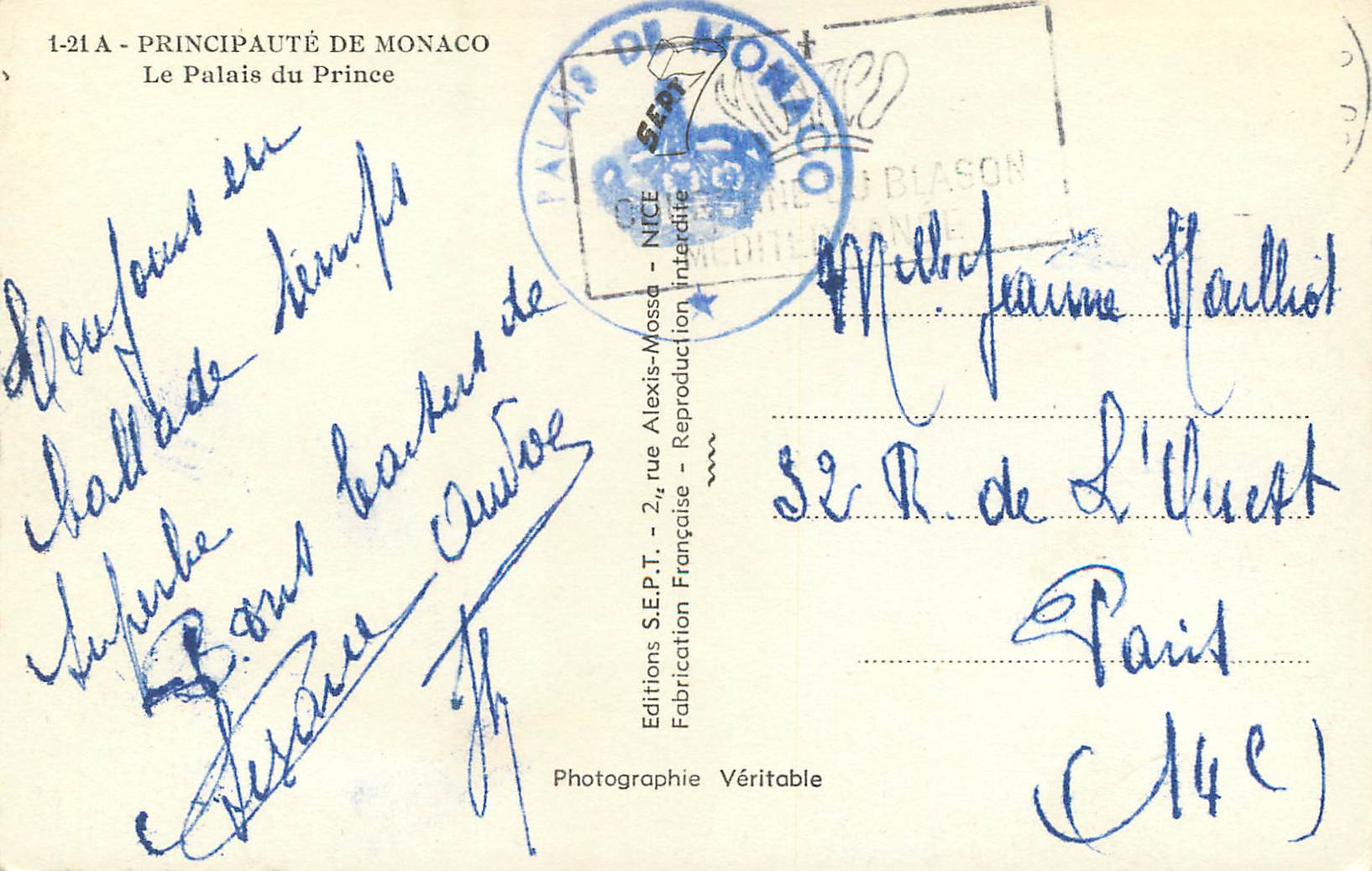 CPM Principaute de Monaco Le palais du Prince  — Rückseite