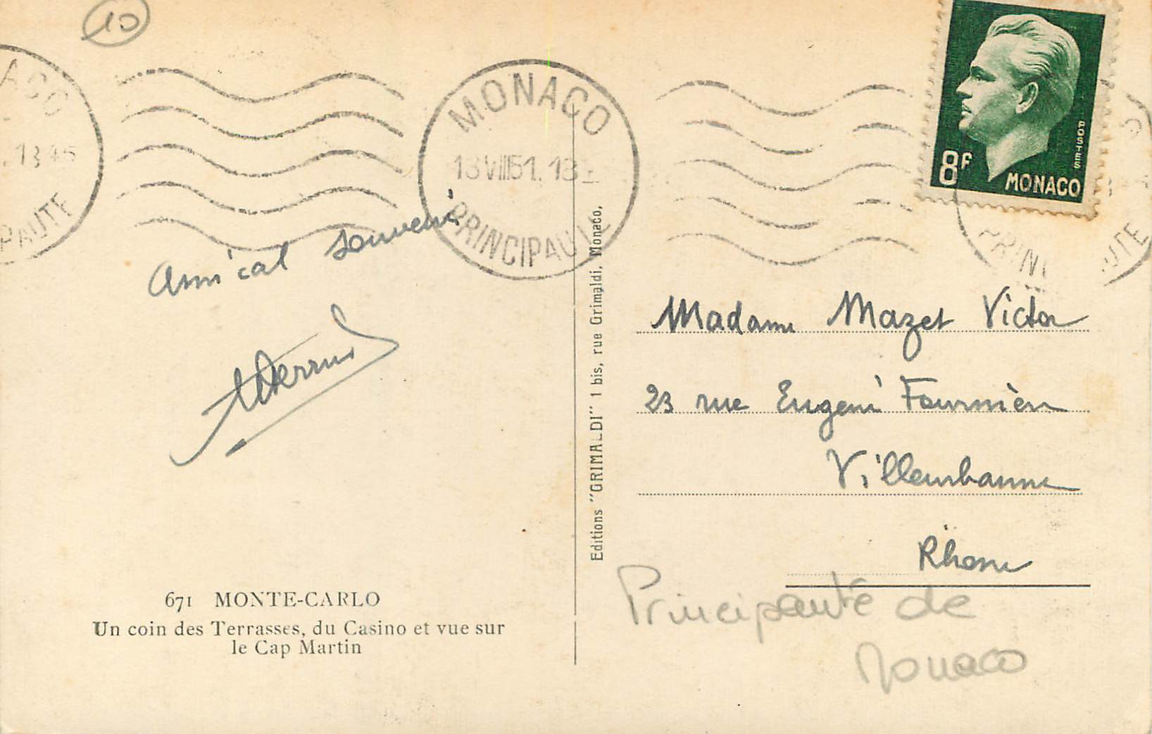 CPM Monte Carlo Un coin des Terrasses du casino et view sur le Cap Martin  — Rückseite
