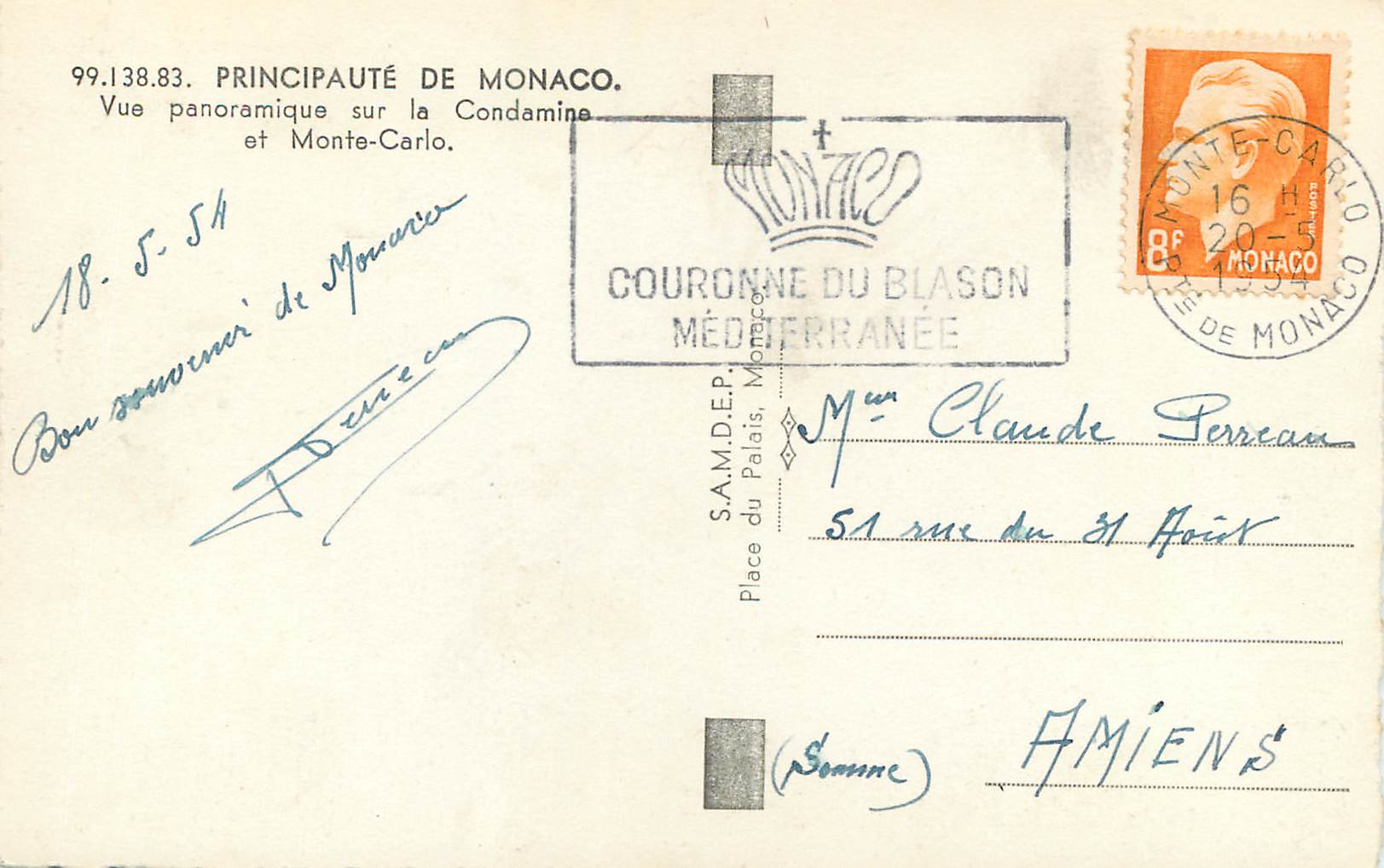 CPM Principaute de Monaco Vue panoramique sur la Condamine et Monte Carlo  — Rückseite