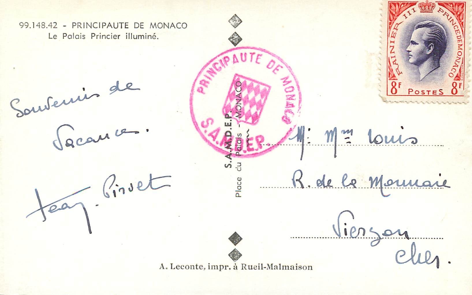 CPM Principaute de Monaco Le palais princier illumine  — Rückseite