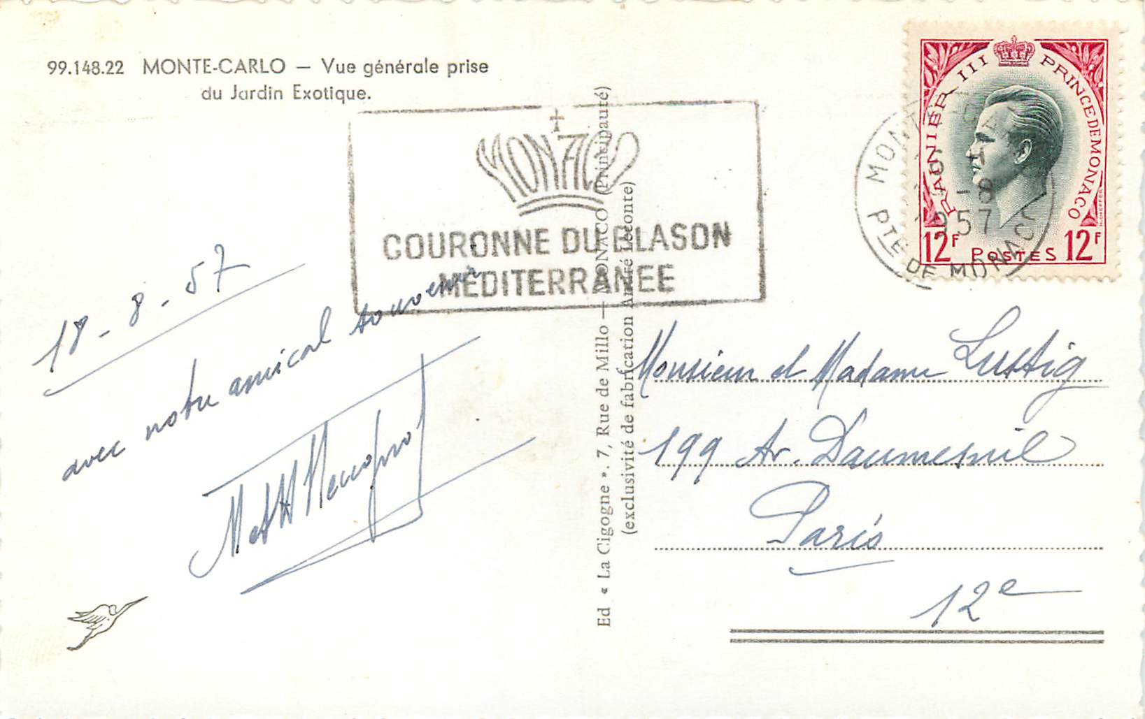 CPM Monte Carlo Vue generale prise du Jardin exotique  — Rückseite