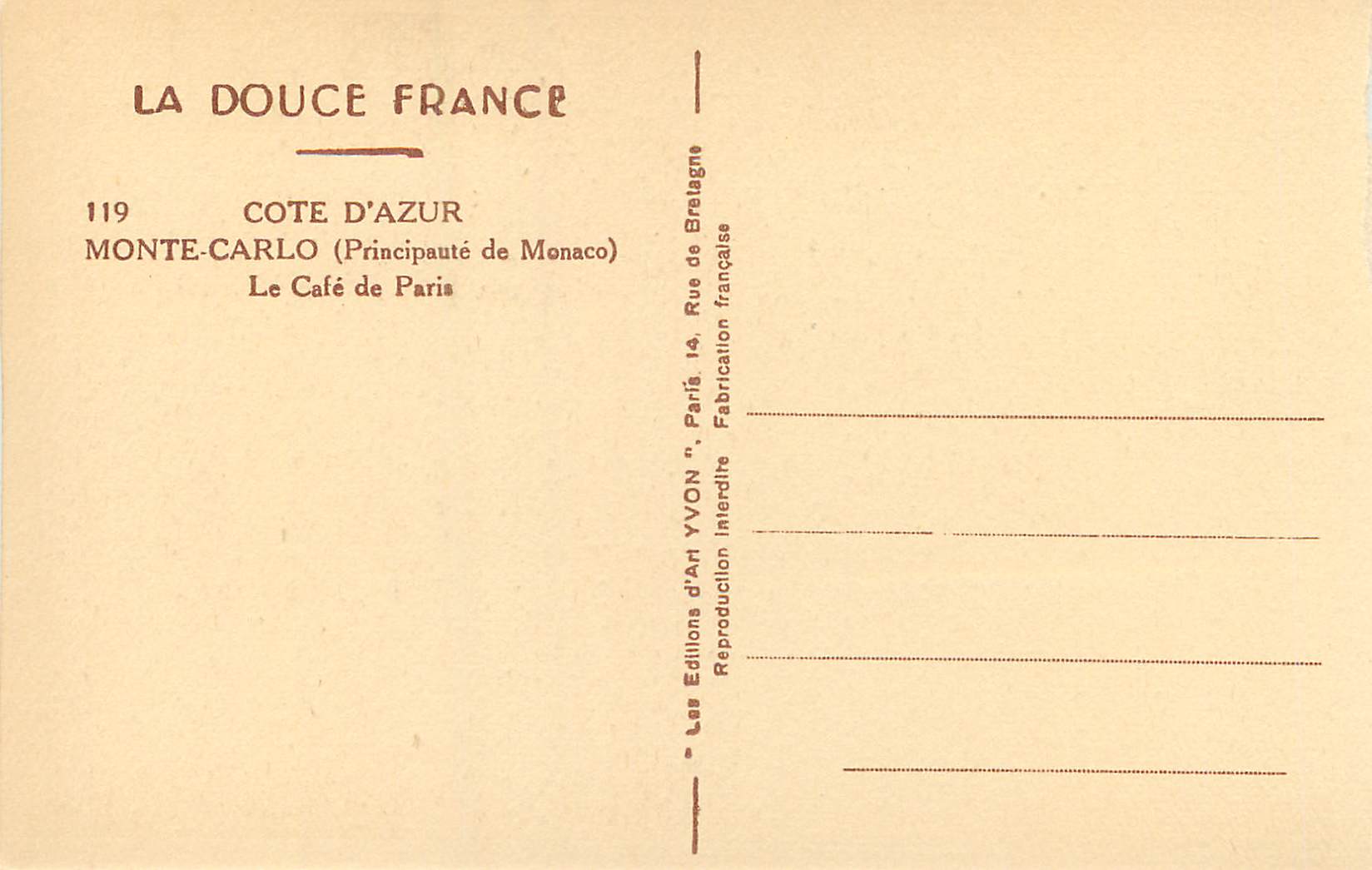 CPA Monte Carlo Principaute de Monaco Le Cafe de Paris  — Rückseite