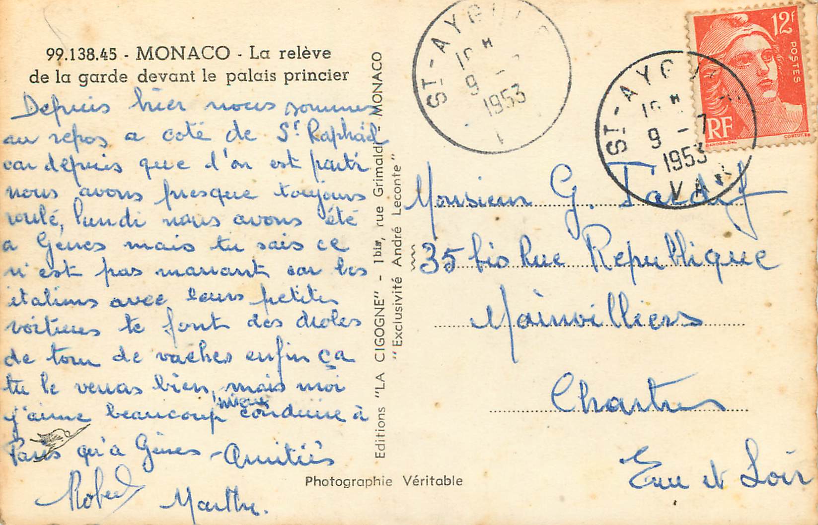 CPM Monaco La releve de la garde devant le palais princier Militaria — Rückseite