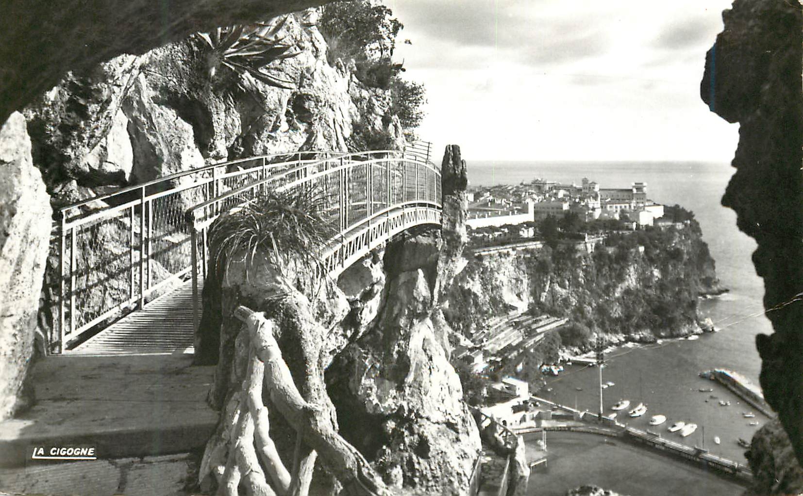 CPM Principaute de Monaco Le rocher et le Stade Louis II vus du Jardin exotique 