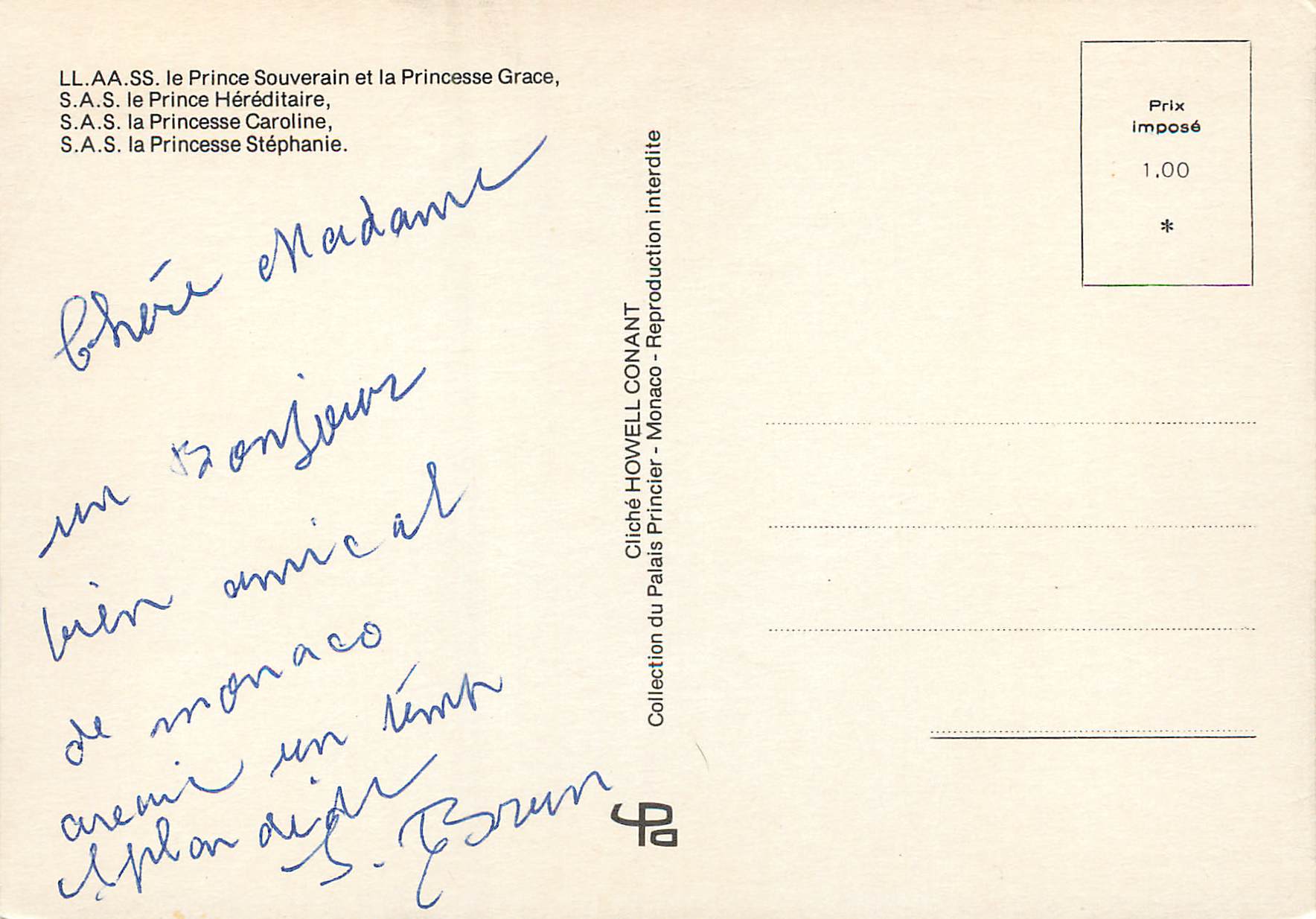 CPM Le Prince Souverain et la Princesse Grace Le Prince Hereditaire La Princesse Caroline La Princesse Stephanie  — Rückseite
