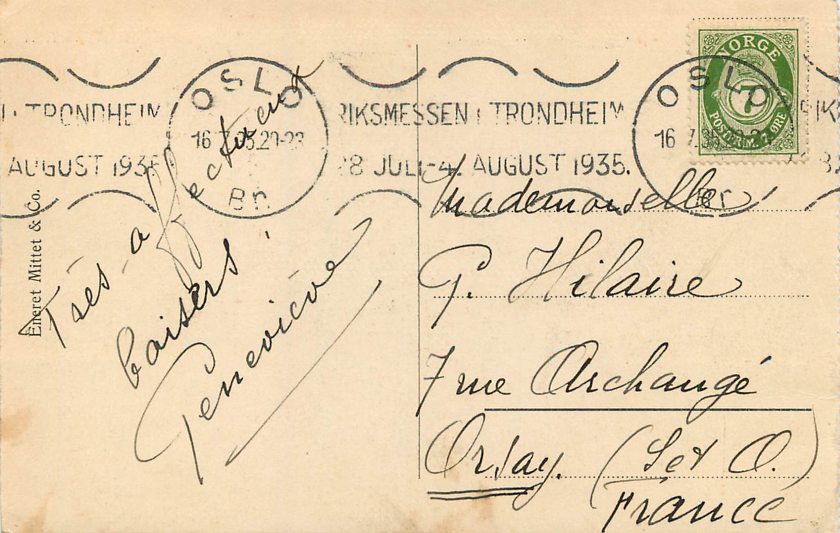 CPA Oslo fra Holmenkollen  — Verso