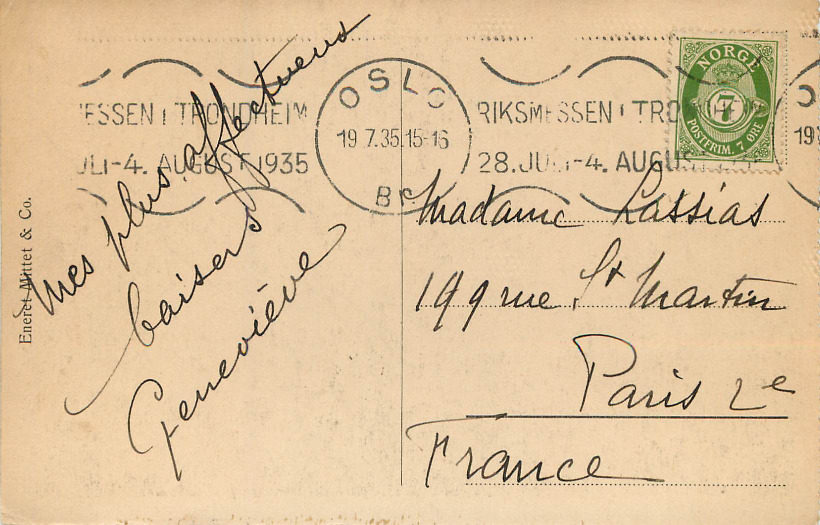 CPA Oslo Akershus Bateau — Verso