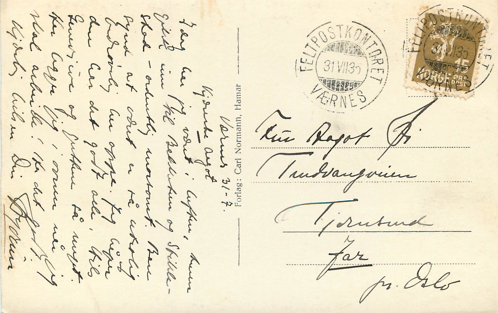 CPA Trendelag Steinvikholm festningruiner  — Verso