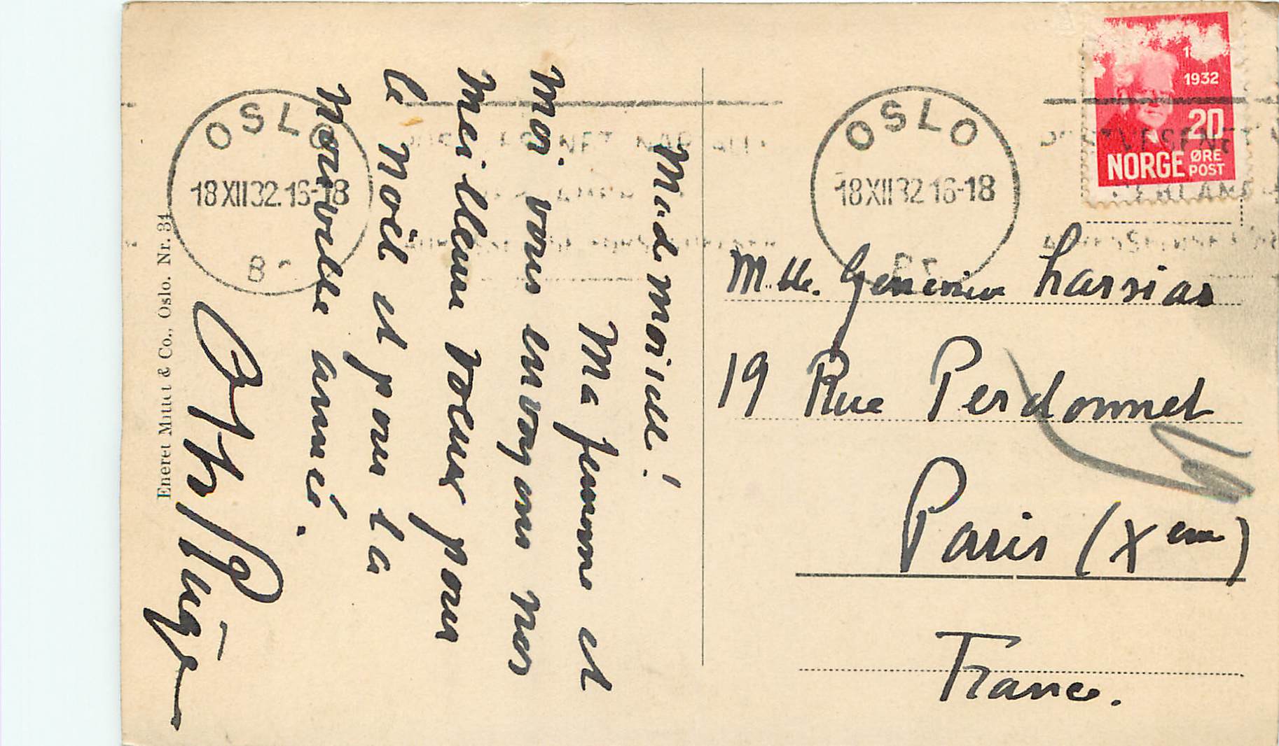 CPA Norvege — Verso