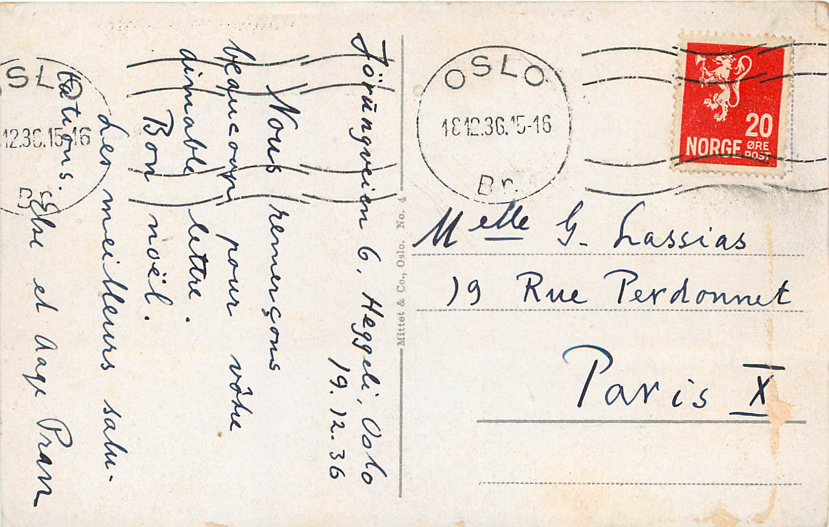 CPA Norvege Ski — Verso