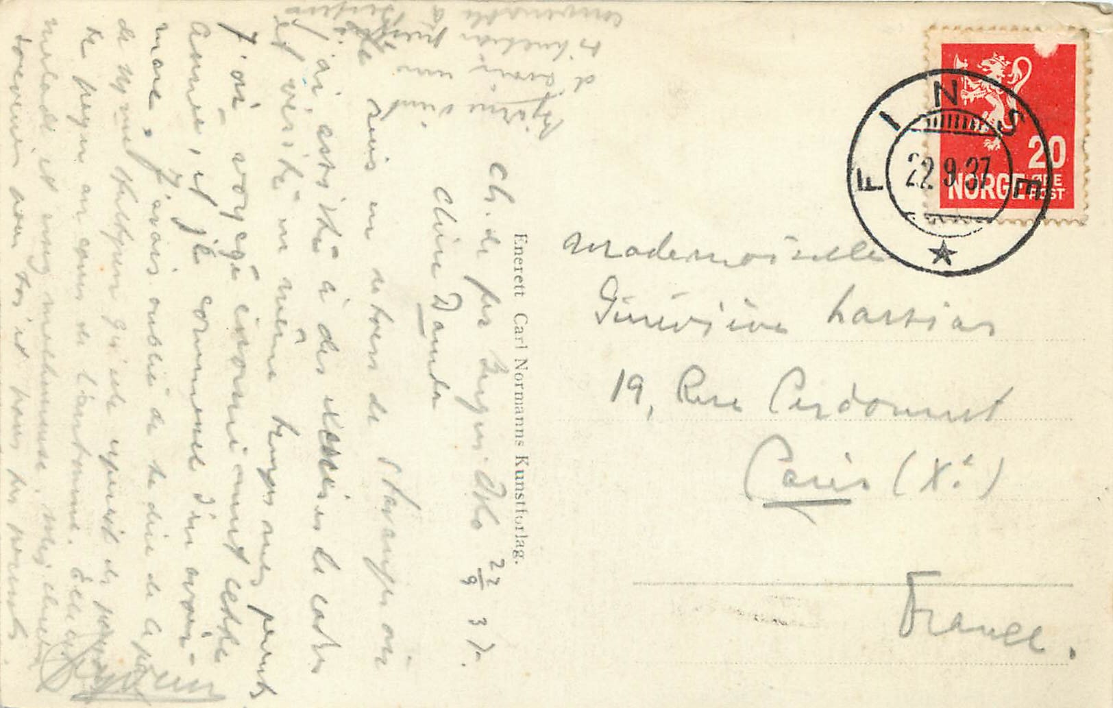 Ullensvang — Hardanger — éditeur Carl Normann, n° 9260 — Verso