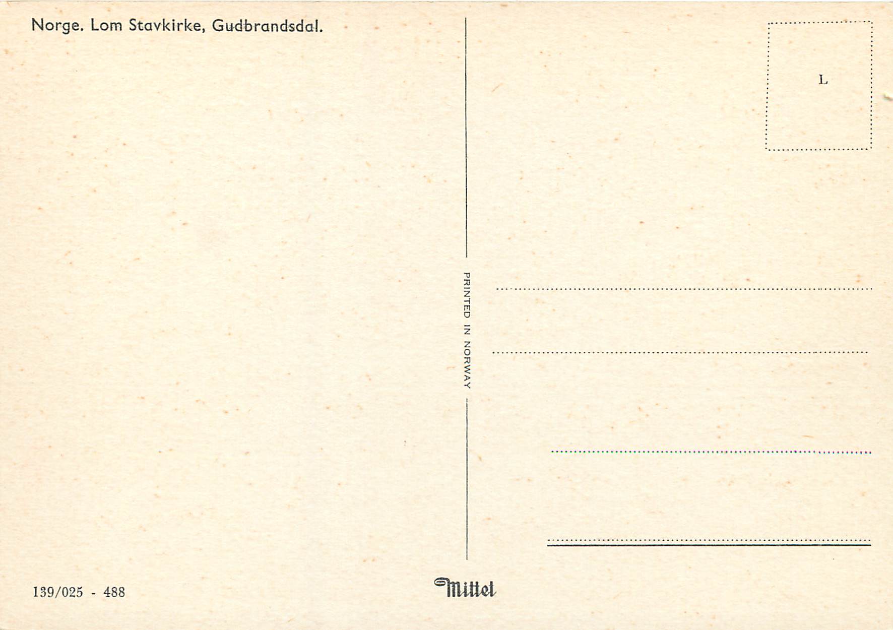 CPA Norge Lom Stavkirke Gudrandsdal  — Rückseite