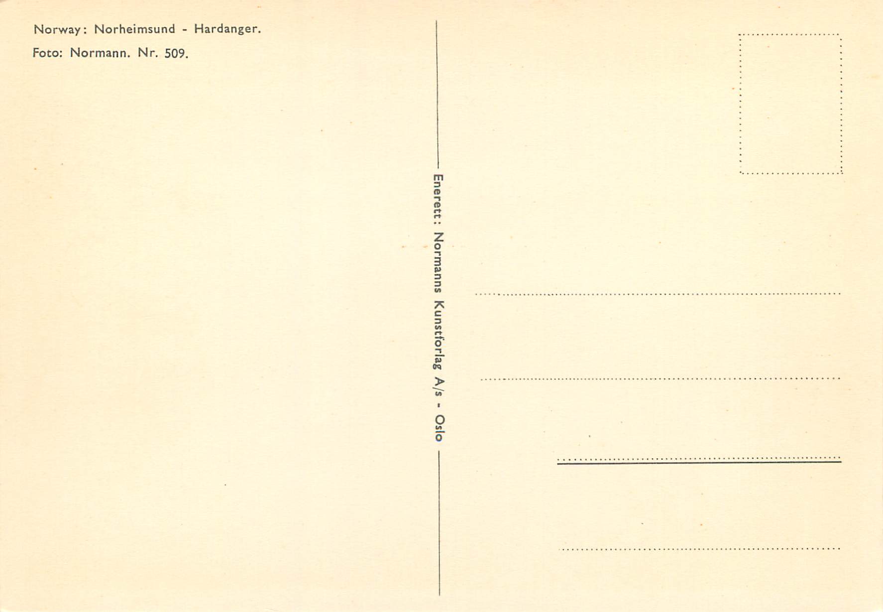 CPA Norway Norheimsund Hardanger  — Verso