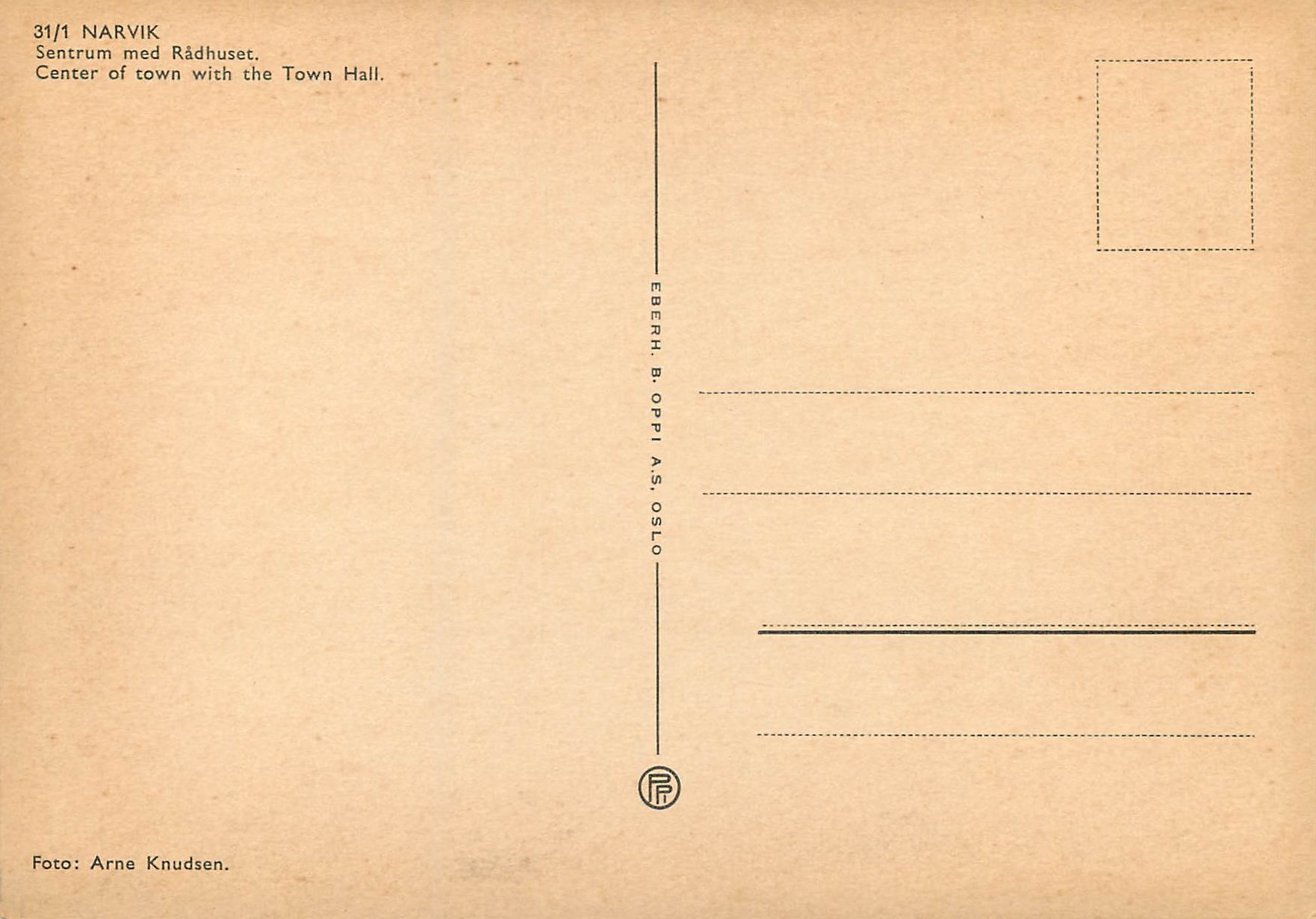 CPA Narvik Center of the town with the Town Hall  — Verso